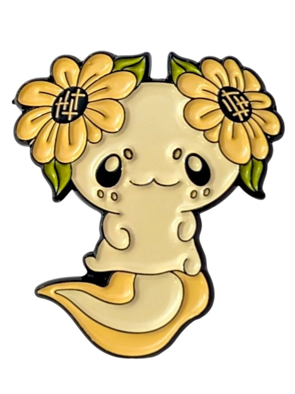 Anime Animal Axolotl Salamander Enamel Pin: Yellow Summer Flowers